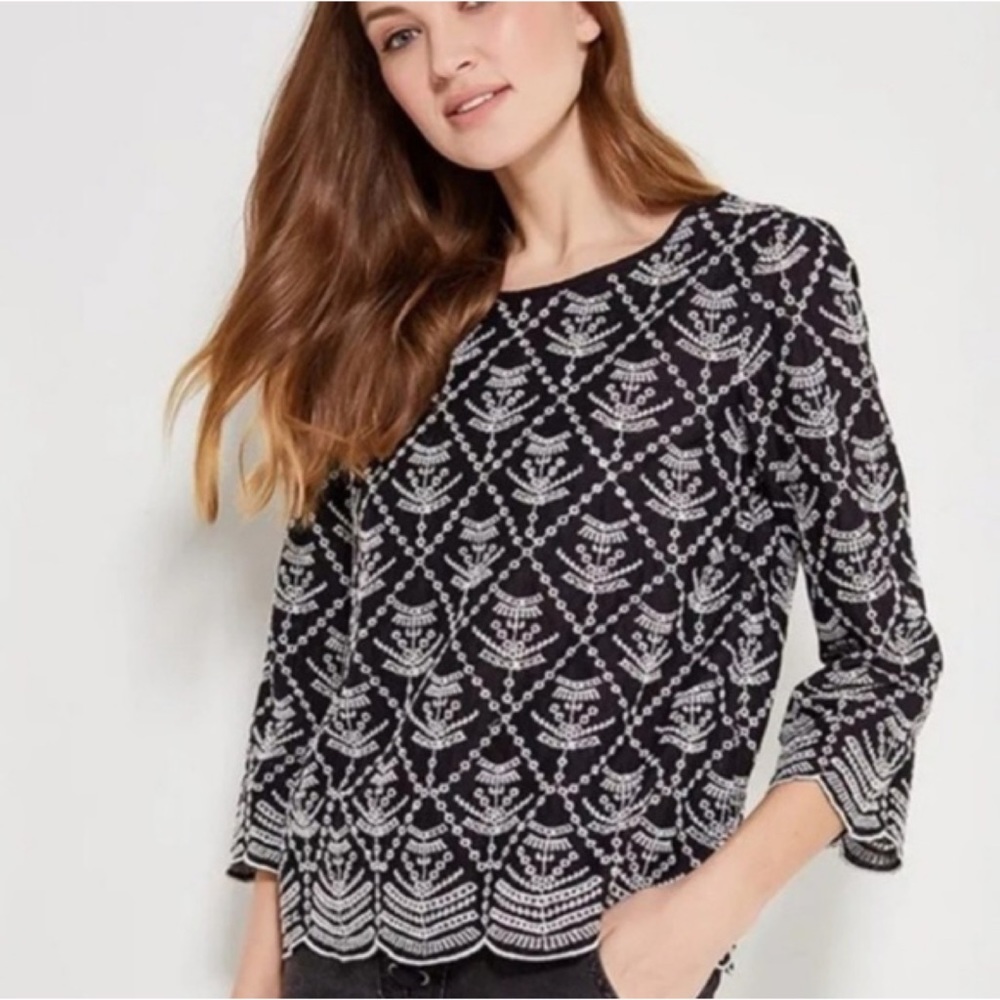 GAP Black Top with White Embroidered Pattern
